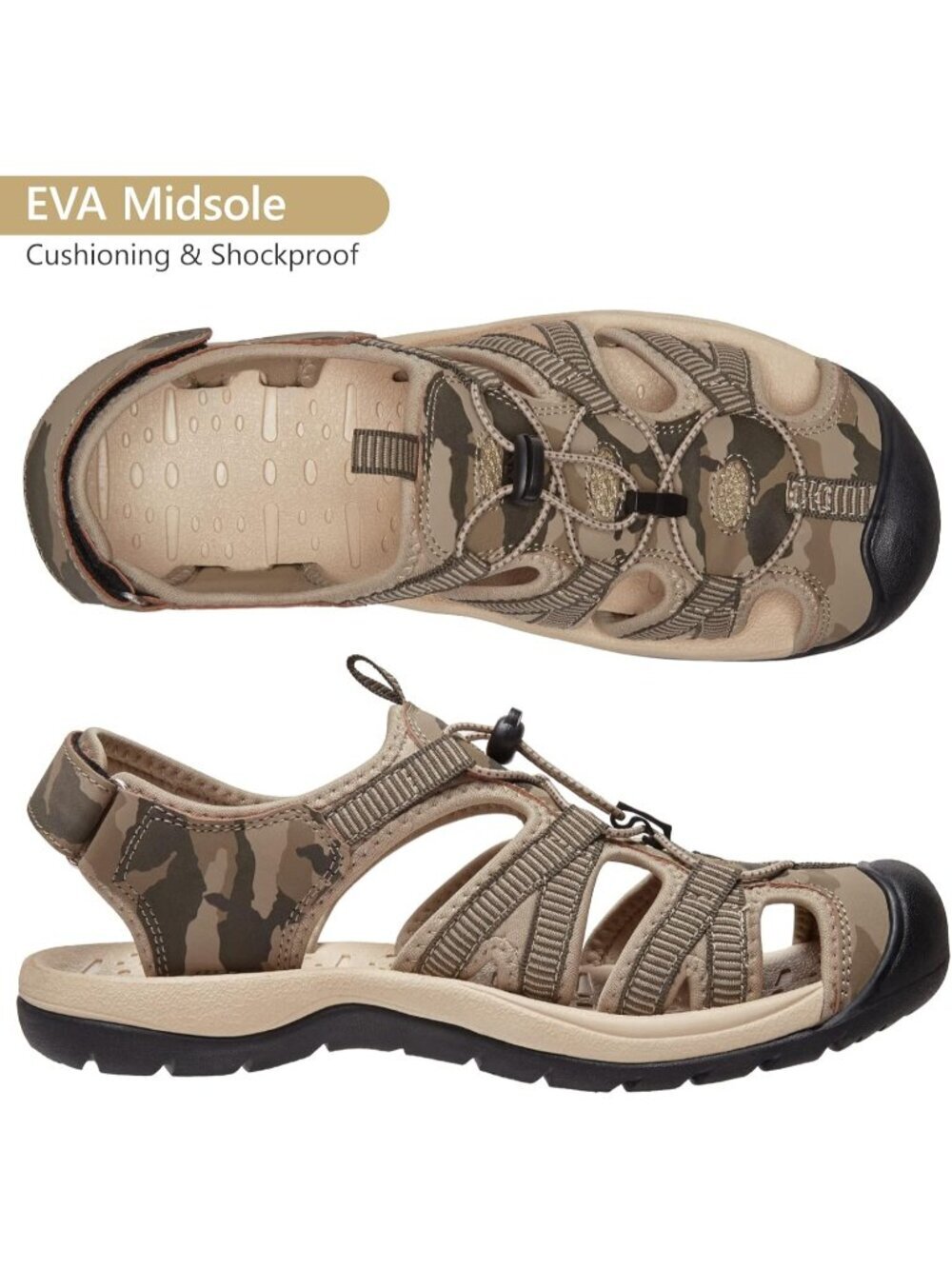 Men's Green Closed Toe Outdoor Beach Hiking Rubber Waterproof Sport Sandals - Picture 6 of 6